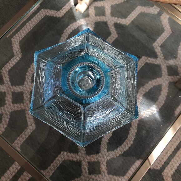 Vintage Turquoise Blue Depression Glass Decorative Candle Holder - Picture 6 of 10